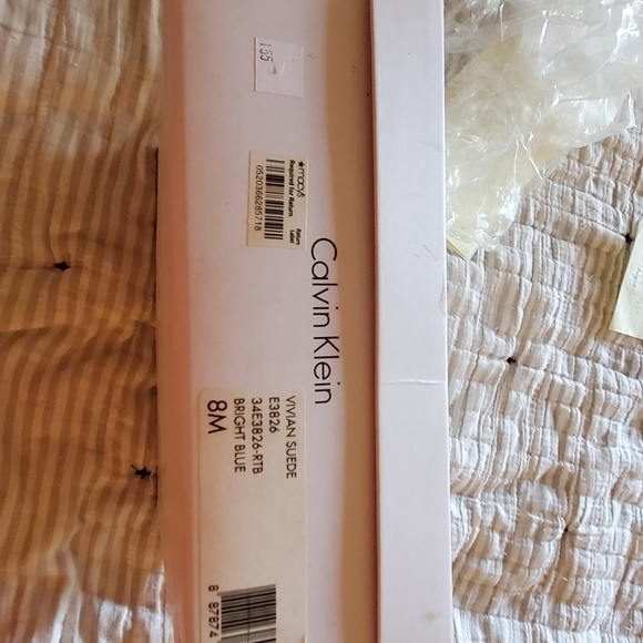 CALVIN KLEIN VIVIAN SUEDE BLUE STILETTO SANDALS ANKLE STRAP SIZE 8M IN IT'S BOX - Picture 8 of 8